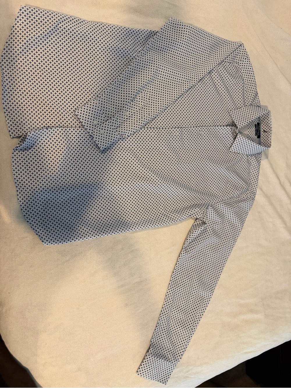 Nautica White Dress Shirt with Navy Micro Print